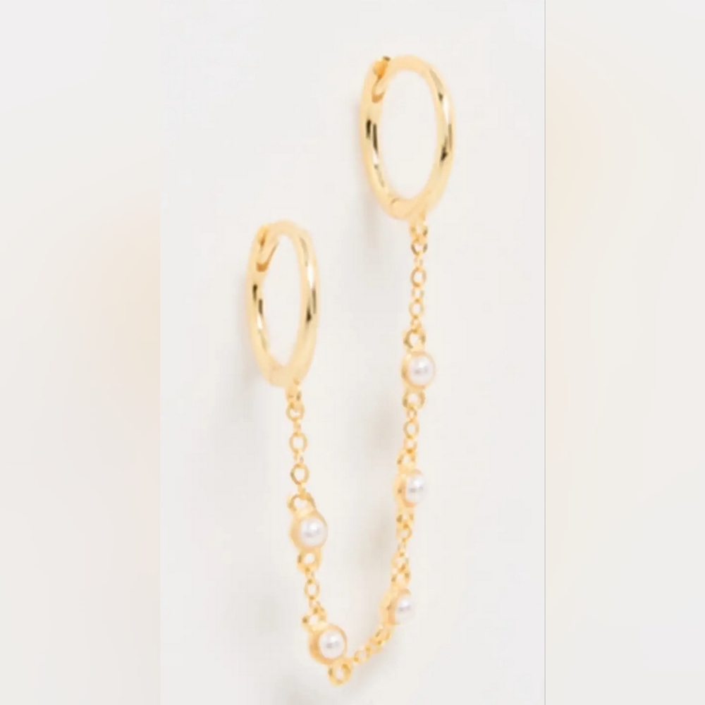 BNIB By Adina Eden 14k Tiny Double Pearl Chain Huggie Earring